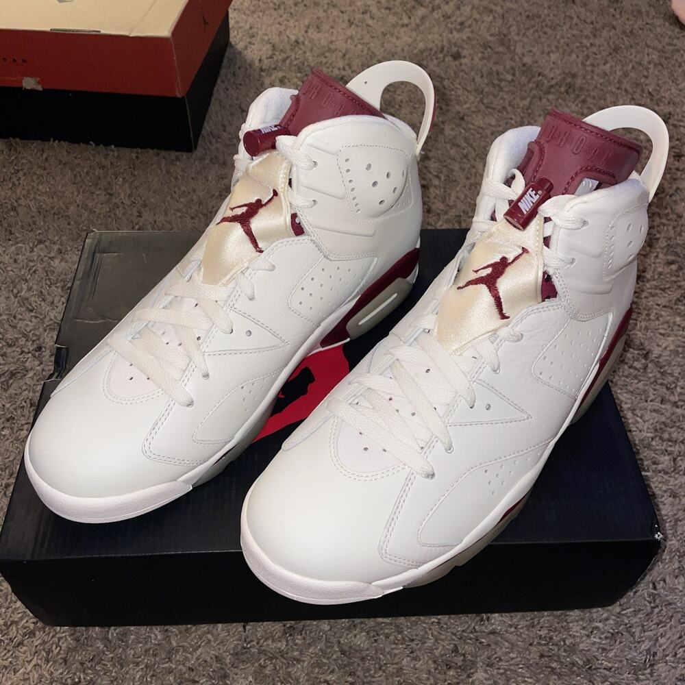 384664-116 Nike Air Jordan 6 Retro Maroon White Red Ivory Burgundy Wine Sz 10